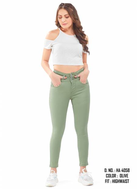 New Stylish Fancy Wear Ankle Fit Hightwaist Pant Collection HA 4058 D Olive